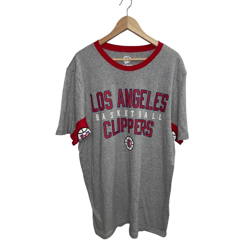 NWT LA Clippers Hands High Men's XL Ringer T-Shirt Grey Red G-III NBA Basketball